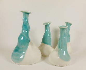 Soliflore porcelaine, vase, brut et turquoise